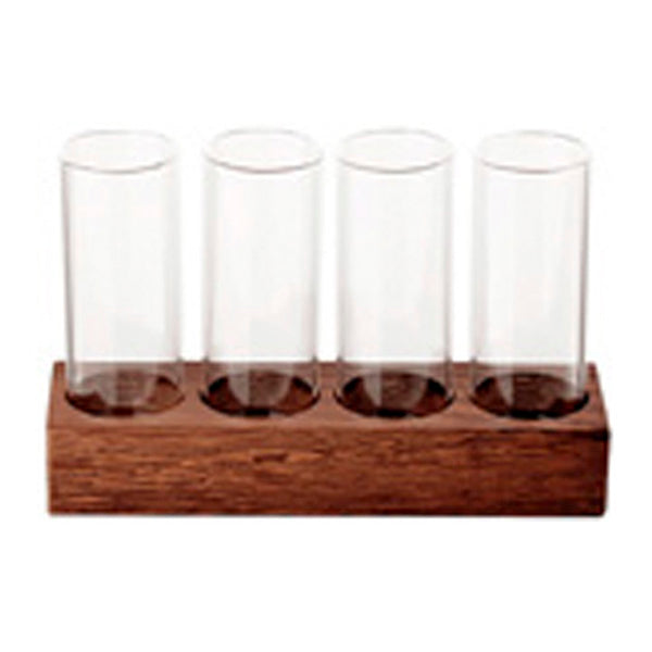 SET 4 BORO SCHNAPPS+WALNUT TRAY 16X5CM