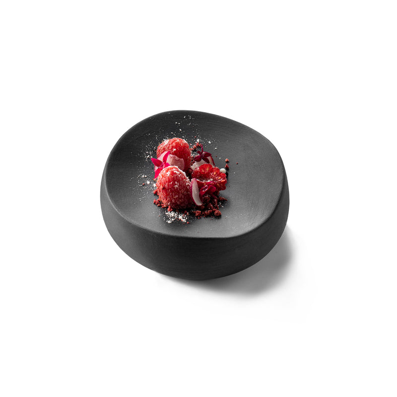 Matte black porcelain podium plate, luxury tableware for dramatic gourmet presentation and artistic modern plating