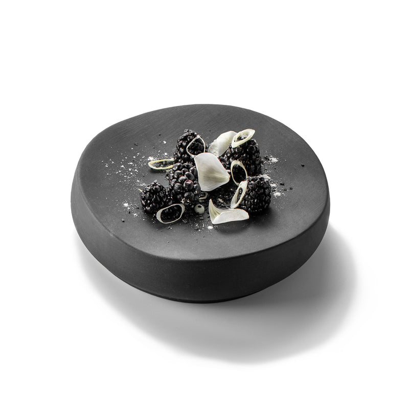 Matte black porcelain podium plate, luxury modern tableware for dramatic gourmet presentation and artistic plating