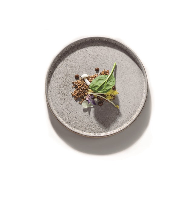Granit Plate in gray and white stoneware, luxury artistic tableware with granite texture for serving appetizers or desserts