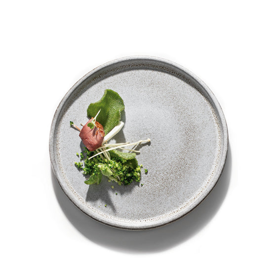 Granit stoneware plate in gray and white, luxury artistic tableware with granite texture for salads, appetizers, or desserts