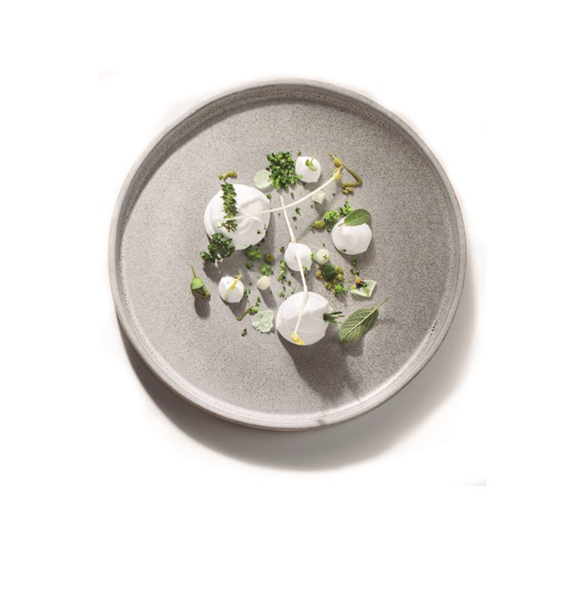 Granit stoneware plate in gray and white, luxury modern tableware with granite texture ideal for salads, sides, or mains