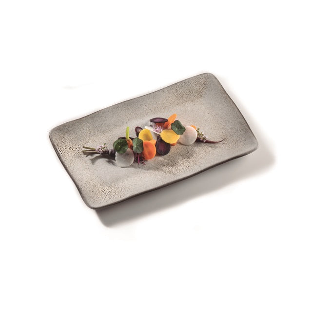 Granit stoneware tray with gray-white granite texture, luxury modern serveware for appetizers, desserts, or drinks