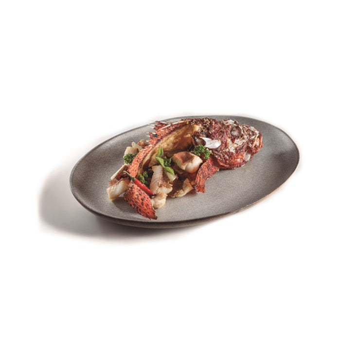Granit Oval Plate in gray and white stoneware, luxury artistic dinnerware with natural granite texture for elegant dining
