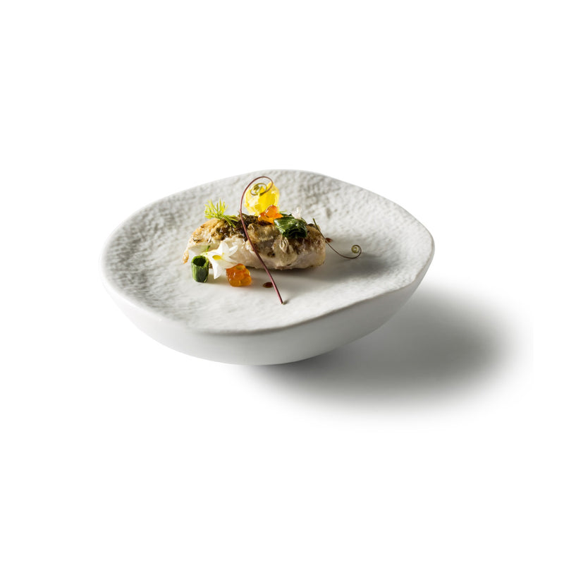 Artistic porcelain podium with matte finish; luxury tableware for refined plating, blending minimalism and fine dining elegance.