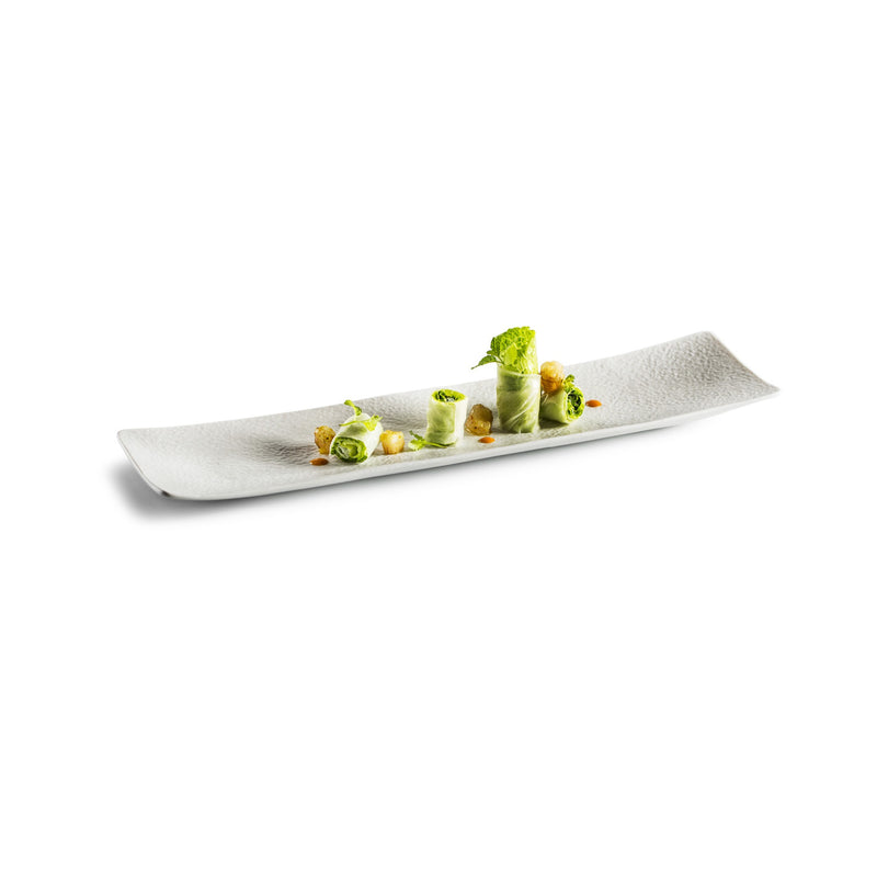 Artistic porcelain tray with matte finish; luxury minimalist tableware for elegant food presentation and professional use.