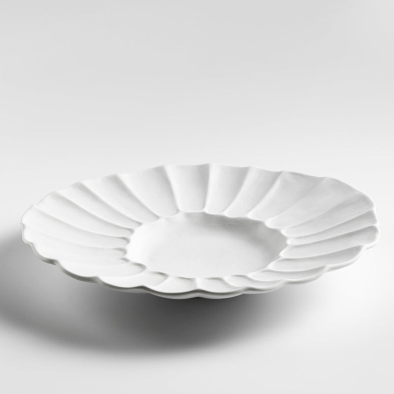 Lira deep plate in matte white porcelain with sculpted fluted design, luxury tableware for modern artistic fine dining