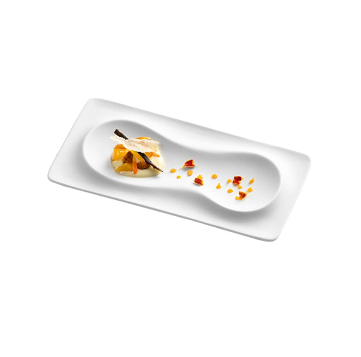 Magma Tray Mat porcelain serving tray with matte finish, modern luxury tableware for artistic fine dining presentation
