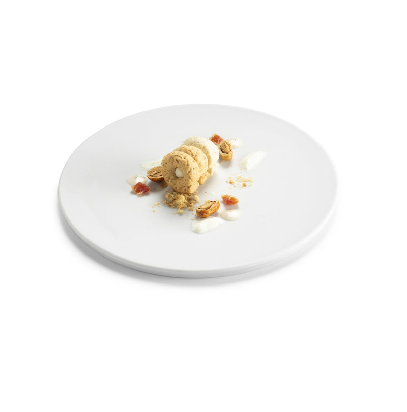 Canvas porcelain plate with matte finish, dishwasher safe, modern minimalist design, perfect for elegant food presentation and fine dining.
