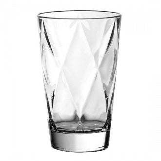 Concerto Glass 410ml with diamond-cut faceted design, luxury drinkware for water, cocktails, and elegant table settings.