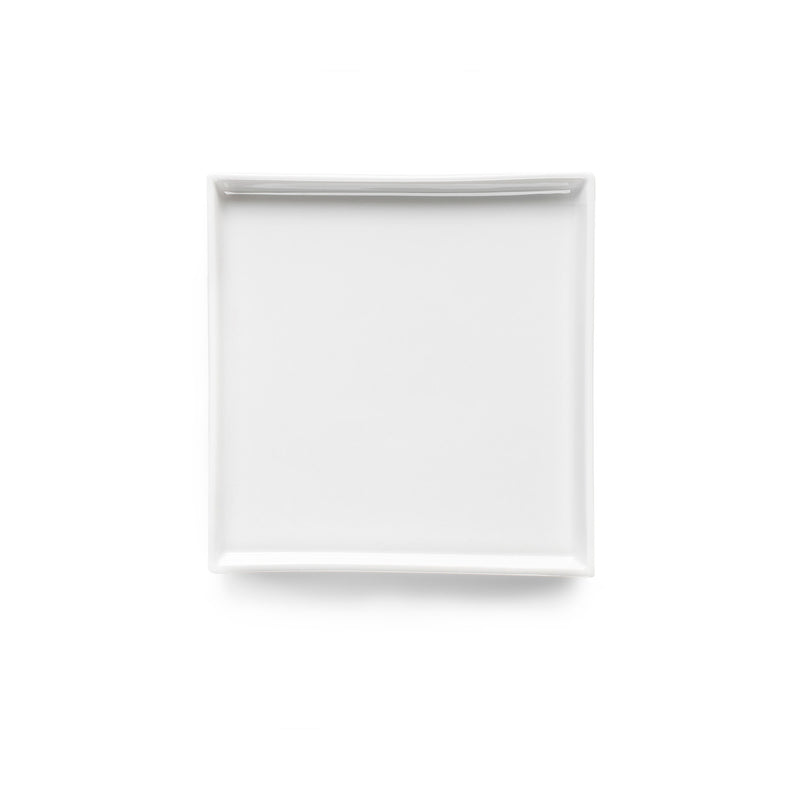 Kyoto porcelain square plate with glossy finish, minimalist Japanese tableware, luxury design for starters or desserts