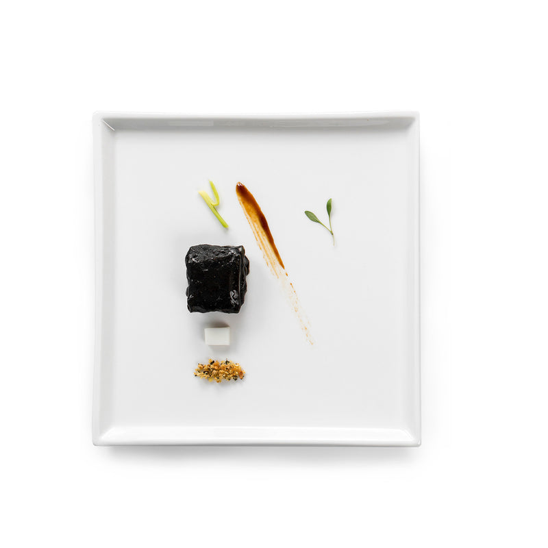 Kyoto porcelain square plate with glossy finish, minimalist Japanese design, luxury tableware for appetizers or mains