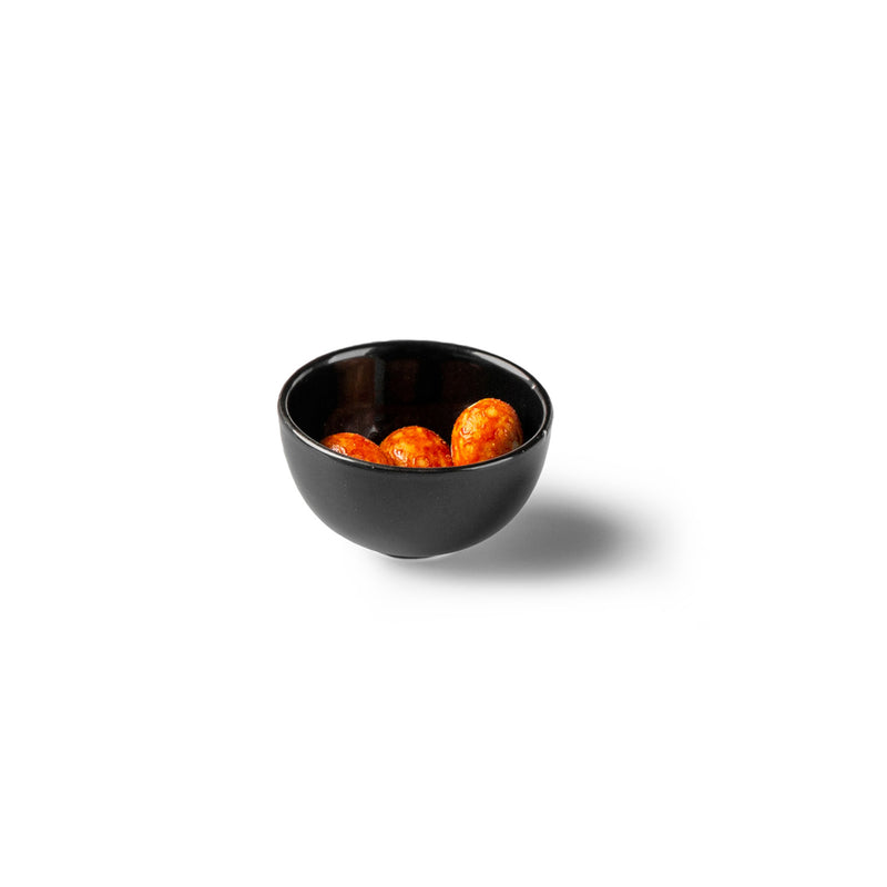 Kyoto Black Tasting Bowl 5cm porcelain, glossy luxury tableware for gourmet plating, artistic minimalist dining piece