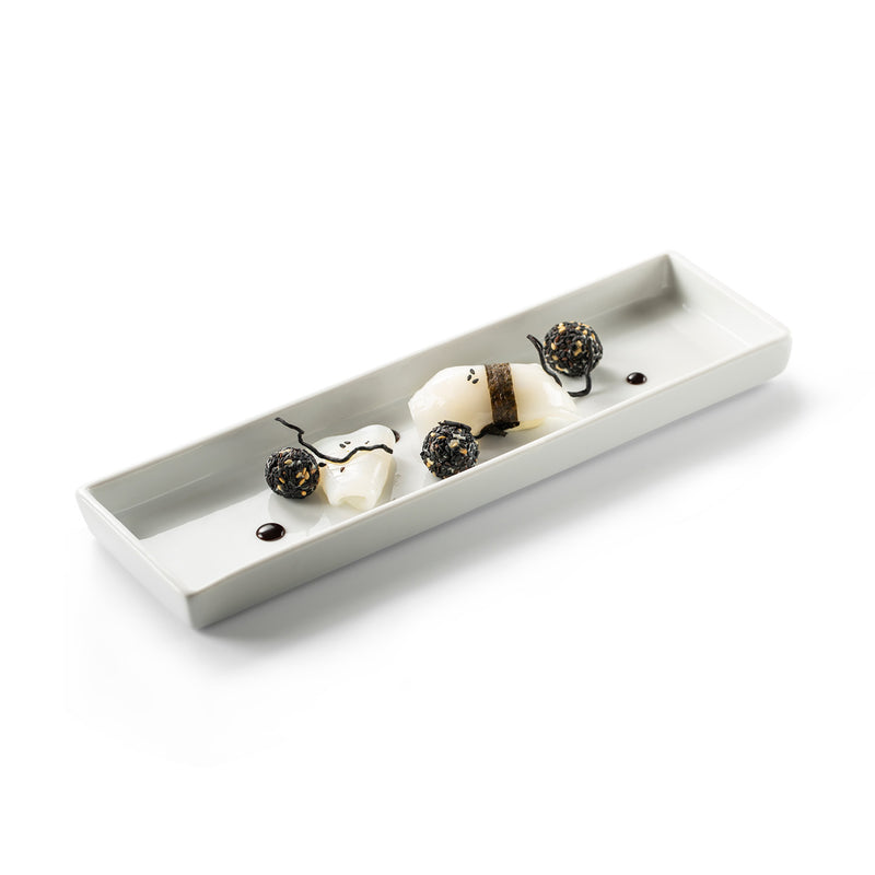 Kyoto Tray porcelain with glossy finish, minimalist luxury tableware for sushi, amuse-bouche, and fine dining