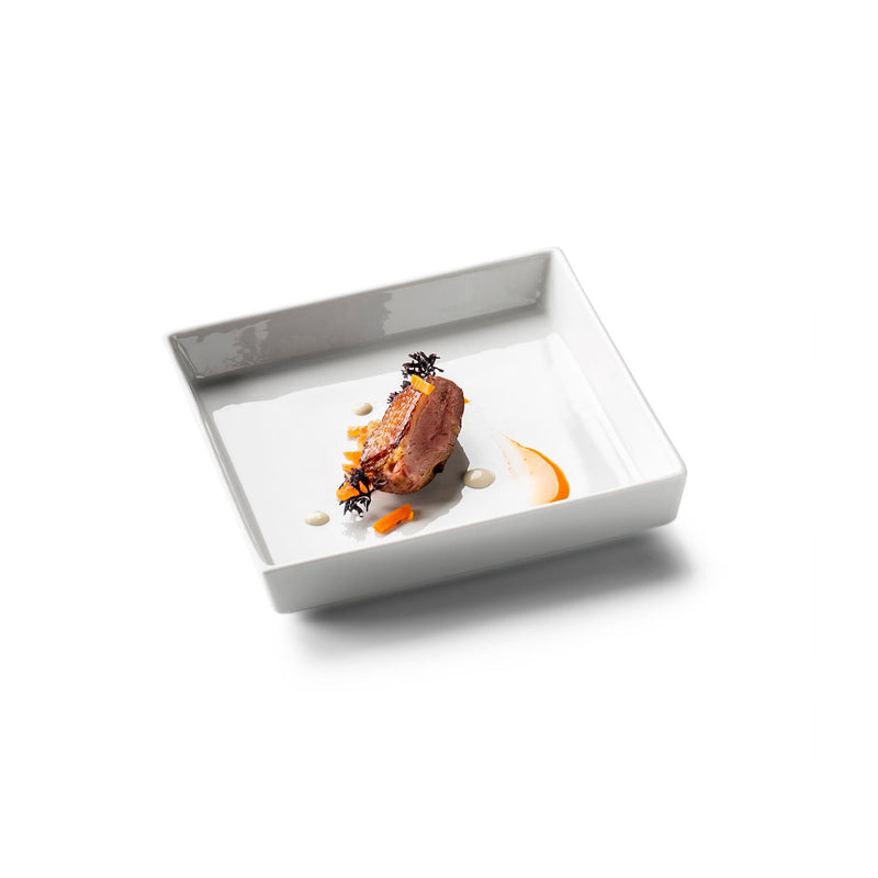 Kyoto Square porcelain tray with glossy finish, luxury minimalist tableware for artistic plating and fine dining