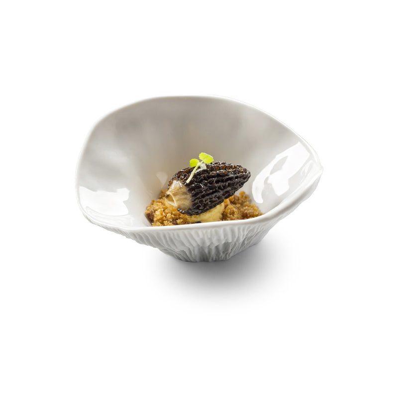 Porcelain Fungi Bowl with mushroom-inspired design, matte and gloss finish, luxury artistic serveware from Botanique.