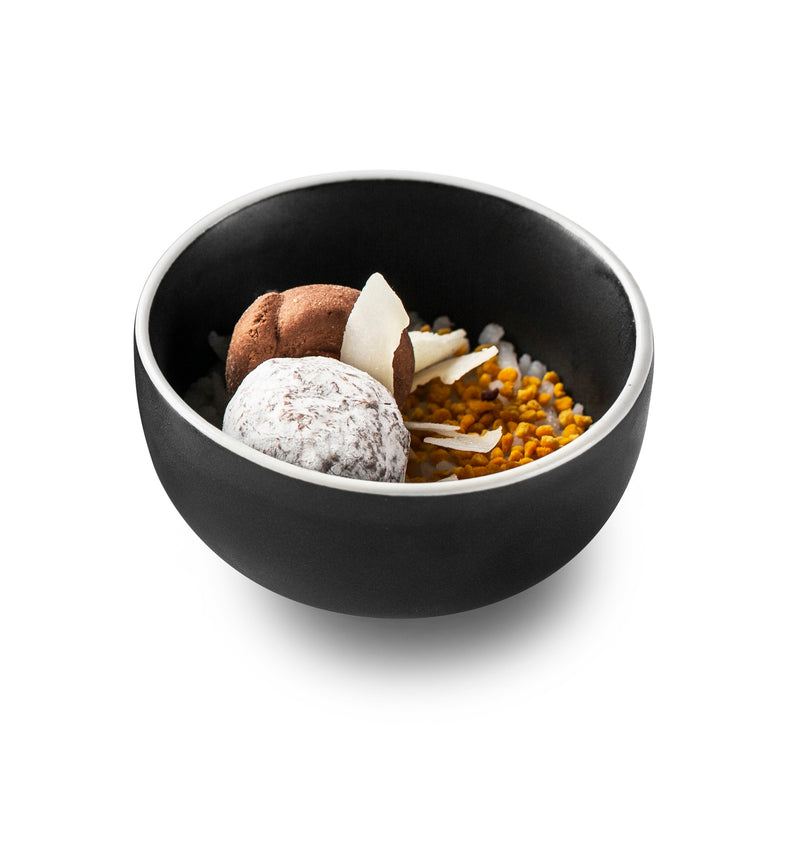 Ethnic Black Mat Bowl in matte porcelain, luxury artistic mini bowl for desserts, appetizers, and fine dining settings