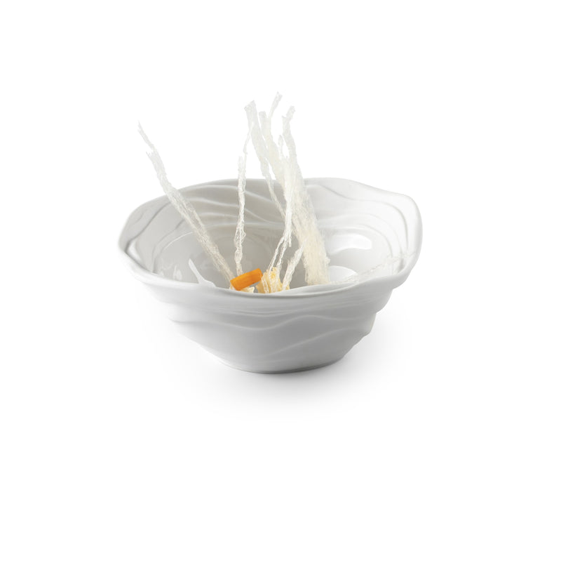 Artistic porcelain bowl with gloss-matte finish; luxury tableware inspired by Barcelona’s coastal charm and design.