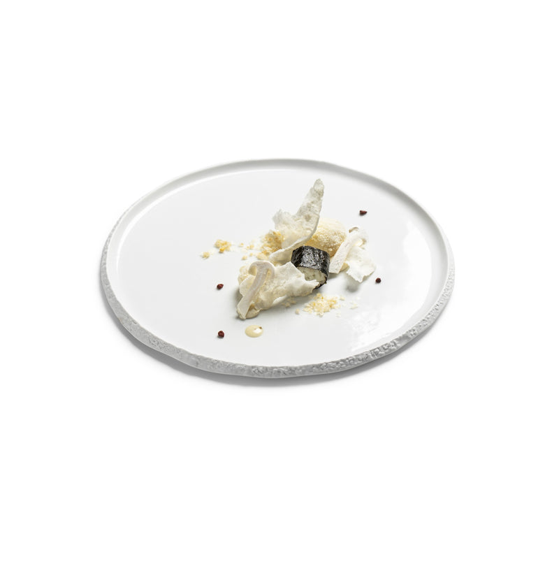 24cm coral plate in luxury porcelain, ocean-inspired with gloss center and matte rim, chip-resistant, elegant dinnerware.