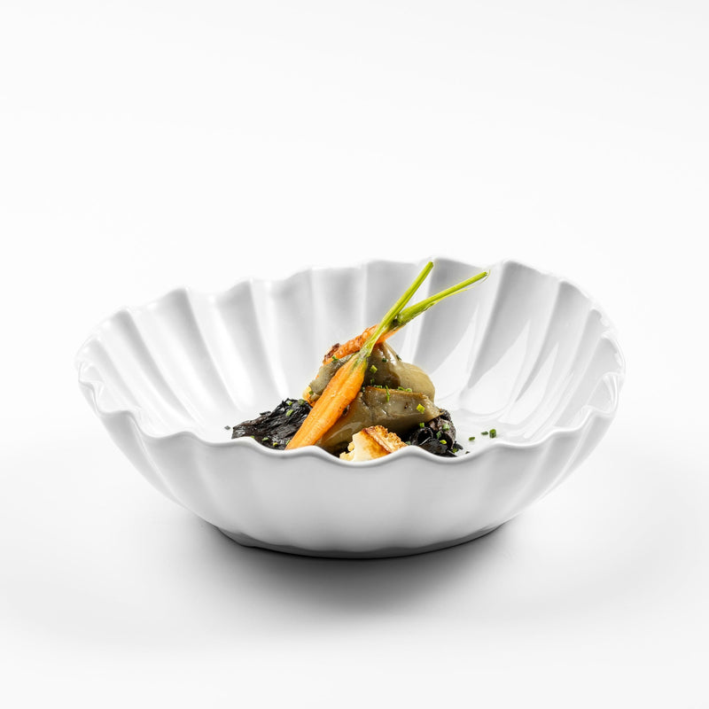 Lira porcelain bowl with glossy fluted design, luxury artistic tableware for gourmet dining and elegant food presentation