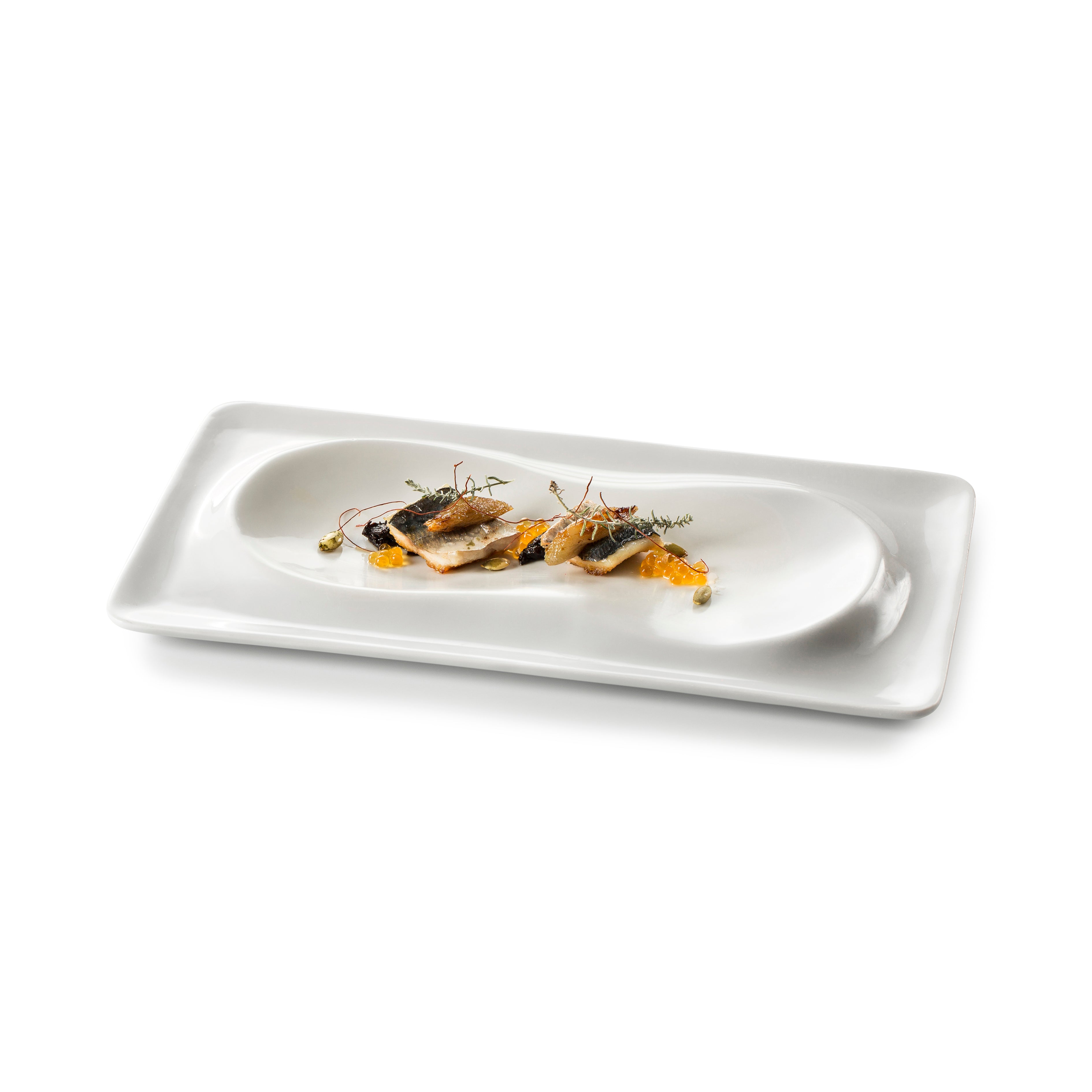Magma Tray Gloss porcelain luxury serving tray with reflective finish, elegant design for fine dining presentation