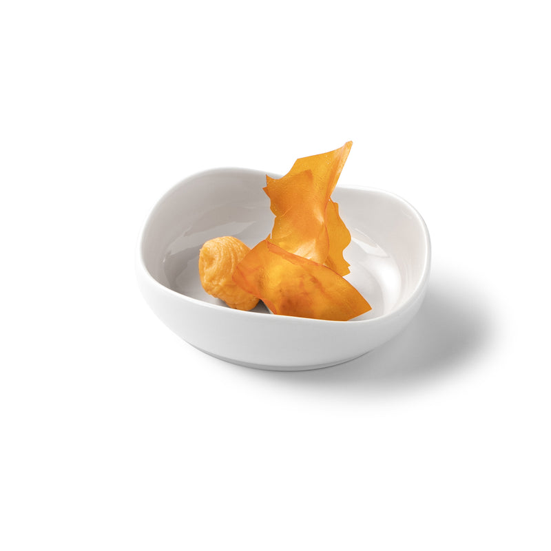 Porcelain tasting plate 10cm with glossy finish, luxury minimalist serveware for artistic fine dining presentations