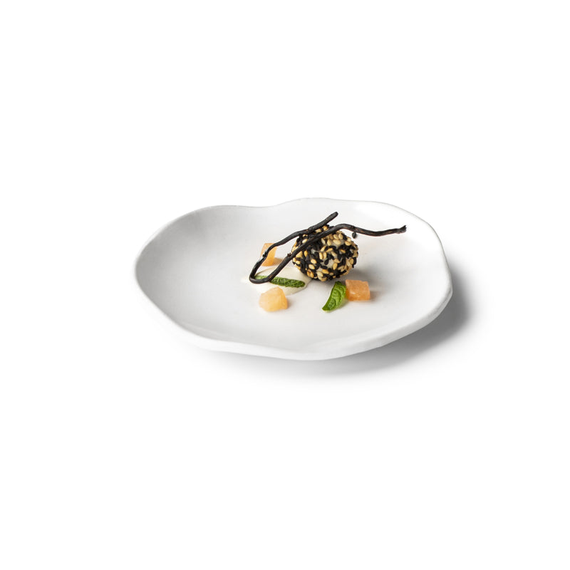 Gastro Plate 13cm glossy porcelain, luxury small plate for gourmet appetizers and artistic fine dining presentations.