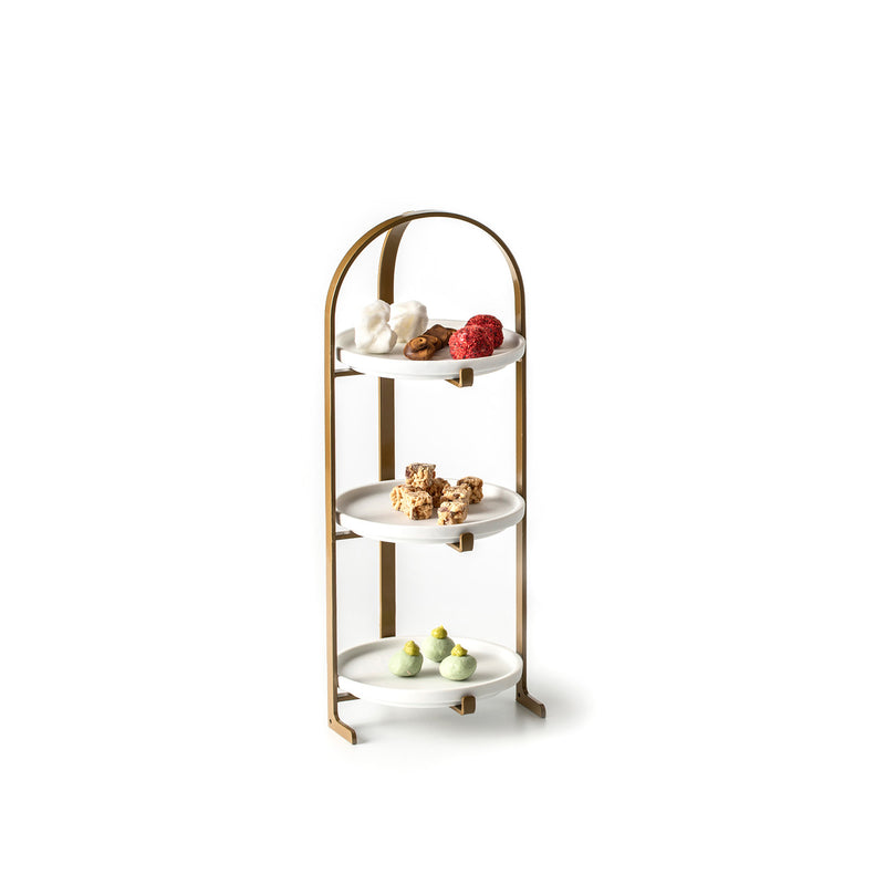 Matte porcelain 3-plate stand, luxury tableware centerpiece for elegant dessert, appetizer, and modern dining presentation
