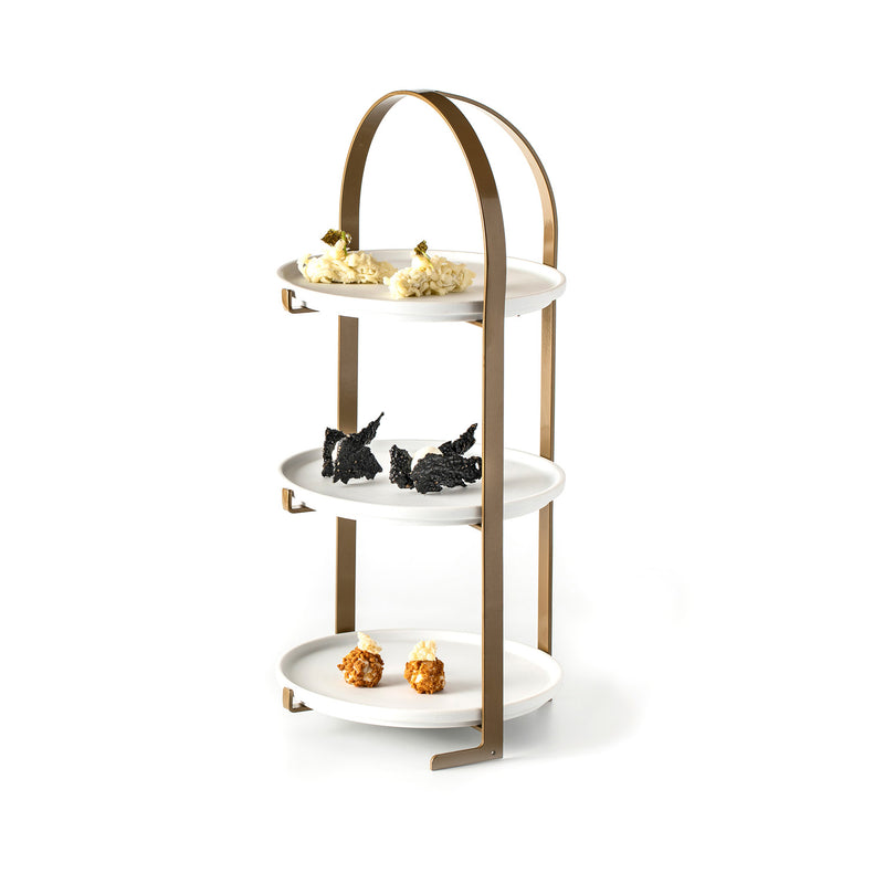 Matte porcelain 3-tier stand with 20cm plates, luxury tableware centerpiece for elegant dessert, appetizer, and dining display