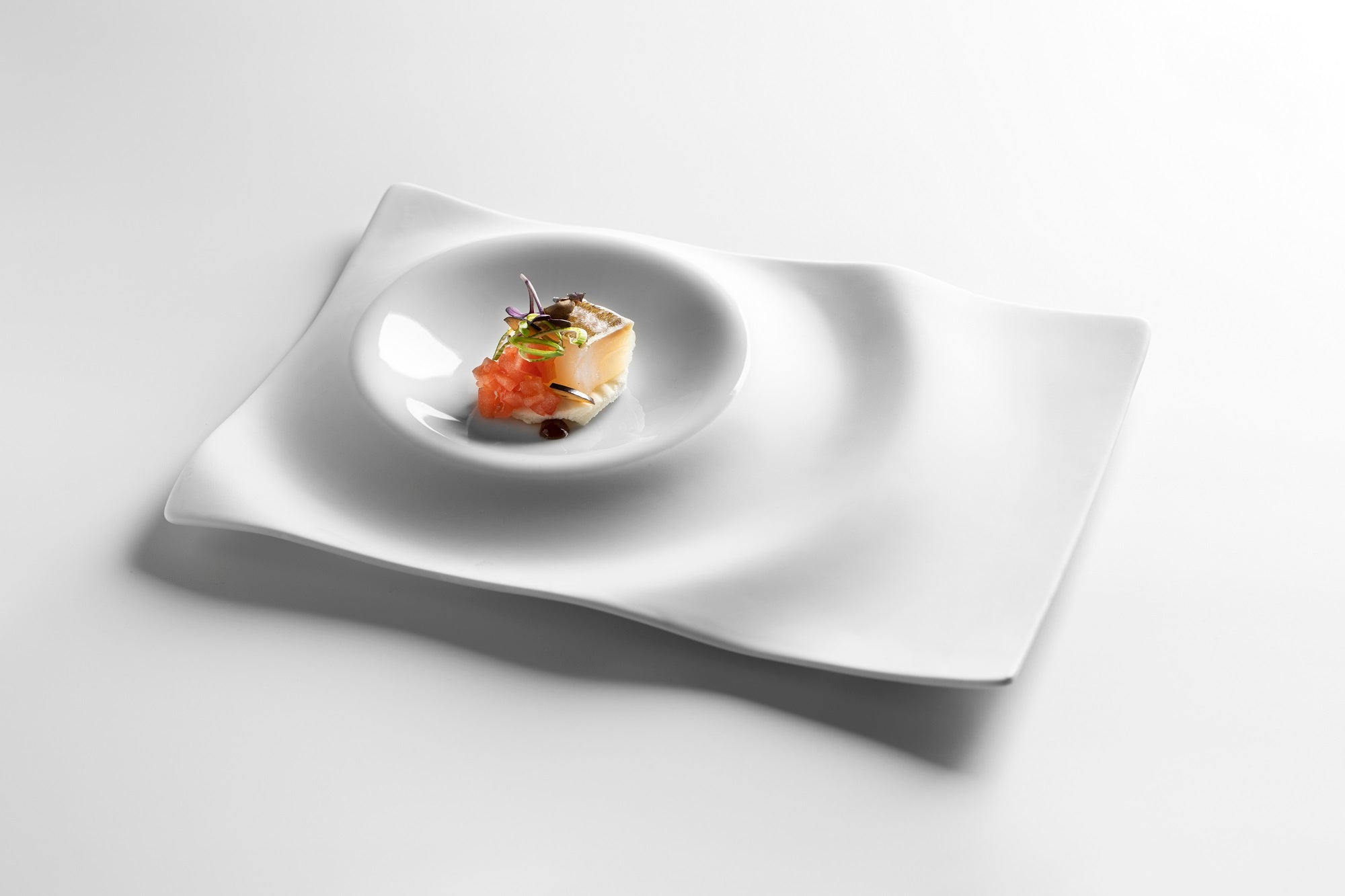 Luxury porcelain Gastronomic Tray Mat, handcrafted stackable design for elegant gourmet plating
