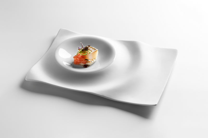 Luxury porcelain Gastronomic Tray Mat, handcrafted stackable design for elegant gourmet plating