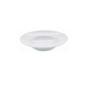 Luxury porcelain pasta bowl with glossy finish, versatile for hot or cold dishes, and perfect for elegant dining.