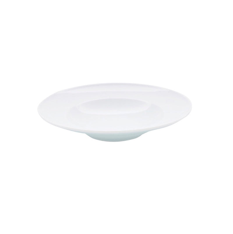 Large luxury porcelain pasta bowl with glossy finish, elegant design, versatile for salads or entrées, microwave safe.