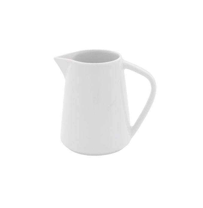 Luxury porcelain milk jug with glossy finish, flared rim, microwave, oven & dishwasher safe, artistic Nordic tableware for serving milk, cream, or sauces.