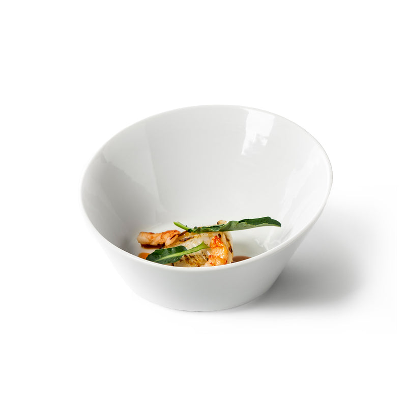 Kyoto asymmetric porcelain bowl with glossy finish, Japanese minimalist design, luxury tableware for salads and soups