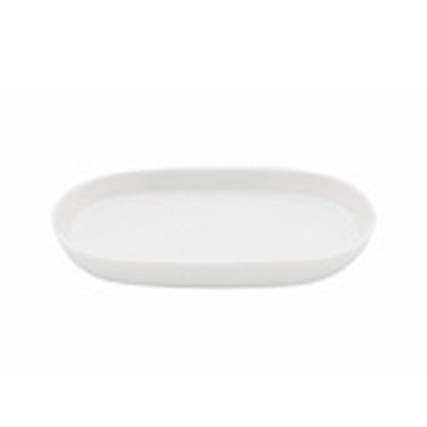 Porcelain oval serving tray with glossy finish, microwave, oven, freezer & dishwasher safe, elegant Nordic minimalist serveware for appetizers and sides.