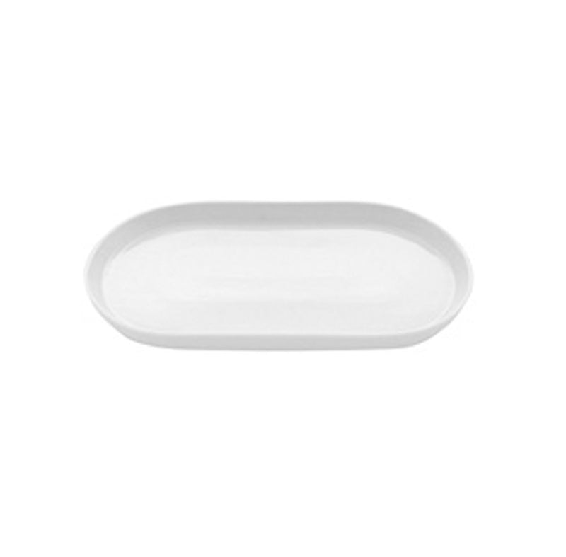 Luxury porcelain oval serving tray with glossy finish, spacious design, microwave, oven, freezer & dishwasher safe, artistic Nordic tableware for elegant food presentation.