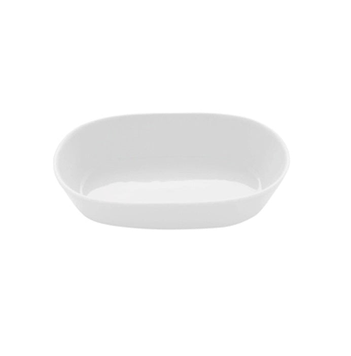 Elegant porcelain oval deep tray with glossy finish, Nordic minimalist design, raised edges, perfect for sauces, dips, artistic serveware.
