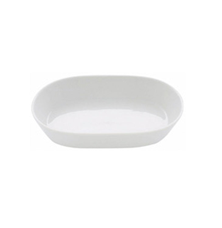 Glossy porcelain oval deep tray with raised edges, Nordic minimalist design, perfect for condiments, appetizers, luxury serveware.
