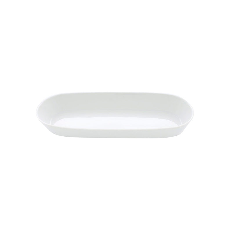 Glossy porcelain oval deep tray with Nordic minimalism, luxury serveware perfect for main dishes, salads, or elegant desserts.