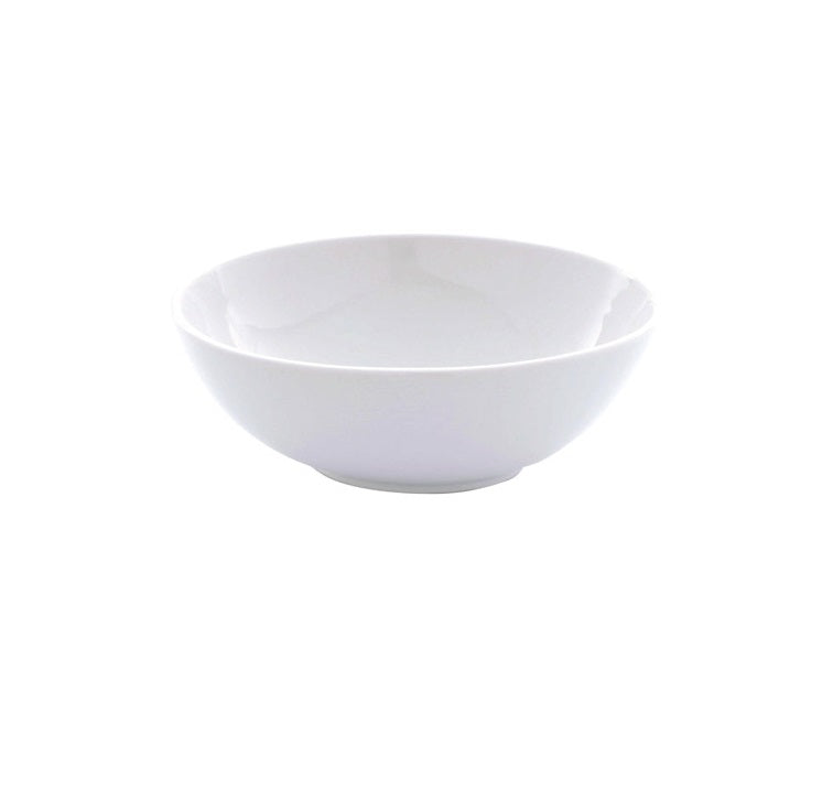 Luxury porcelain bistro bowl with glossy finish, perfect for soups or salads, microwave and dishwasher safe.