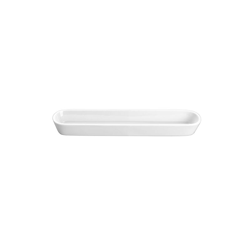 Porcelain appetizer serveware tray with glossy finish, microwave and dishwasher safe, modern Nordic design ideal for hors d’oeuvres and desserts.