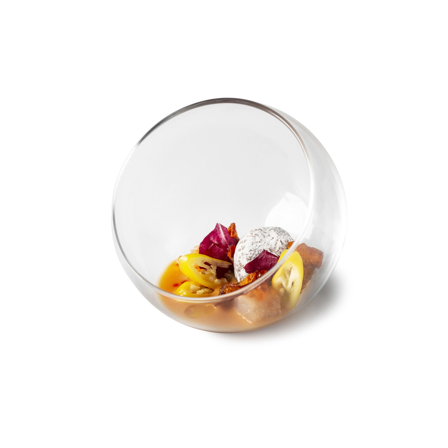 Ethnic Slanted Glass Bowl with artistic design, luxury tableware for soups, desserts, and creative fine dining.