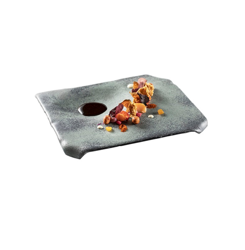 Emporium glass plate matte finish, luxury artistic serveware for gourmet dining, heat safe, freezer safe, dishwasher safe
