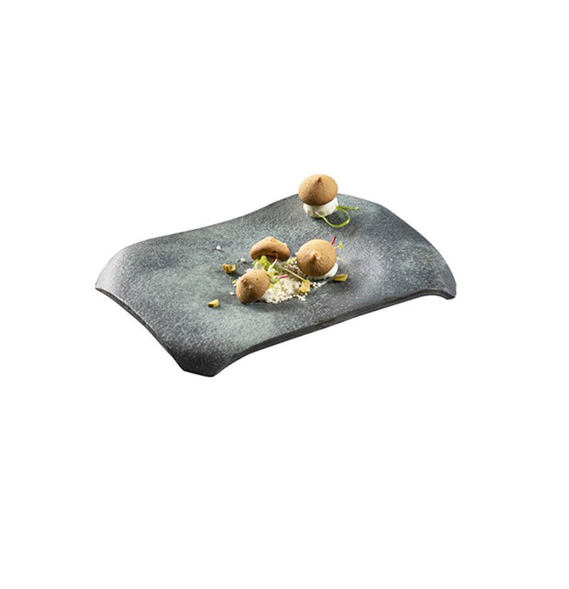 Emporium glass tray matte finish, luxury artistic serveware for gourmet dining, heat safe, dishwasher and freezer safe