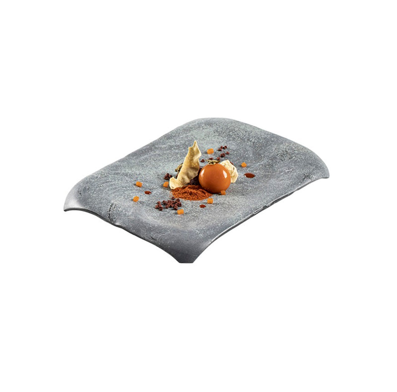Emporium glass tray in matte finish, luxury artistic serveware for dining, heat safe, freezer safe, dishwasher safe