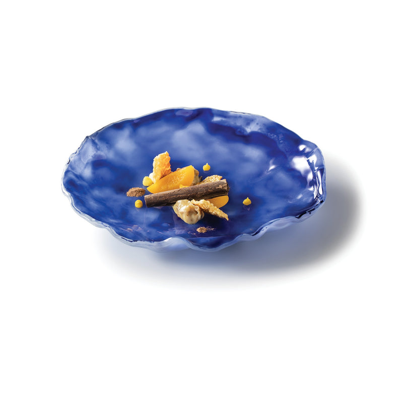 Indigo Glass Salad Bowl with rich blue hues, handcrafted artistic tableware combining luxury design, elegance, and durability