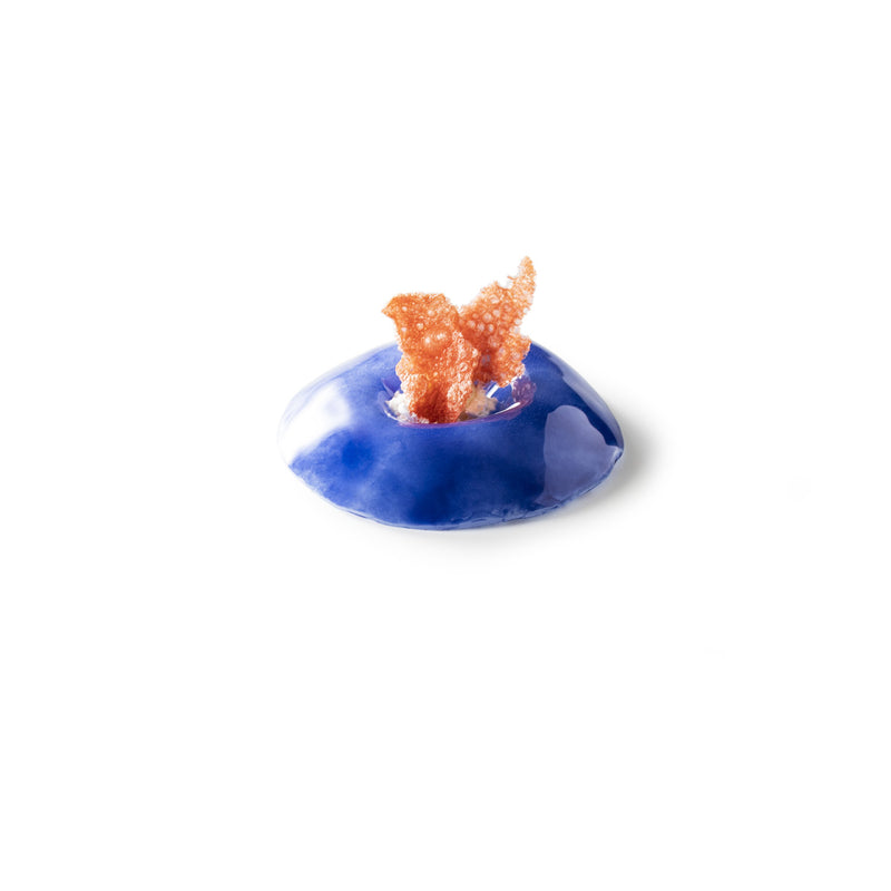 Indigo Glass Degustation Vessel 8cm, handcrafted luxury blue glassware with glossy finish, artistic tasting tableware