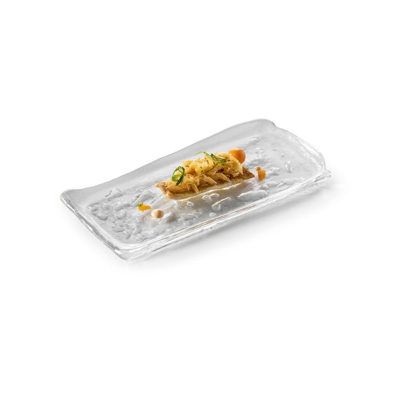 Luxury Frost Tray in glossy craft glass, elegant Sublime Collection serveware, heat, freezer, and dishwasher safe.