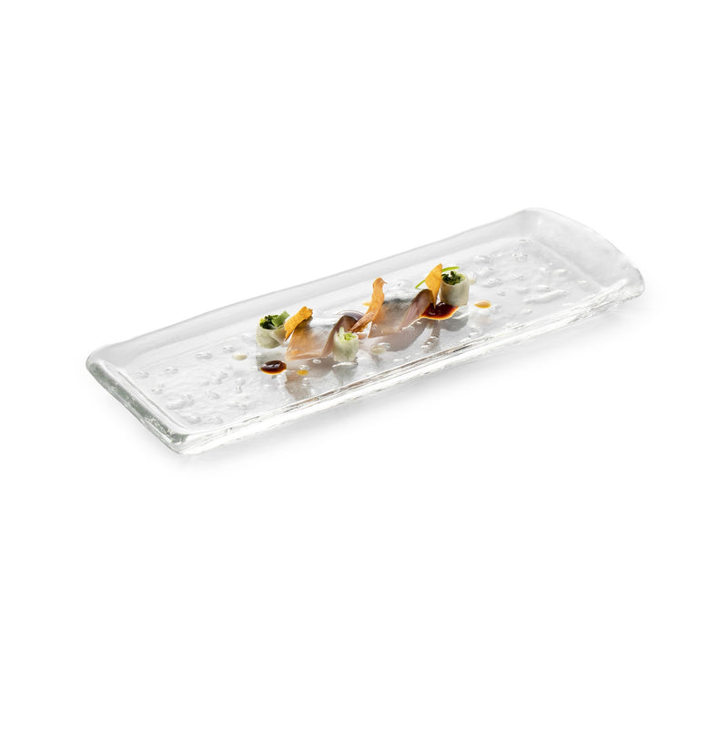 Elegant Frost Tray in glossy craft glass, luxury Sublime Collection serveware with modern design, durable and versatile.
